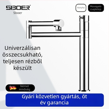Összecsukható konyhai mosogatócsap, forró és hideg vízzel, teljesen rézből, teleszkópos, forgó, hosszabbítható