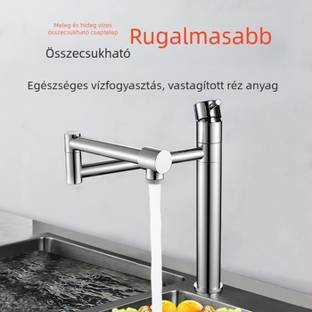 Összecsukható konyhai mosogatócsap, forró és hideg vízzel, teljesen rézből, teleszkópos, forgó, hosszabbítható