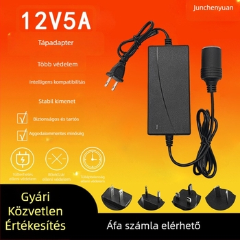 12V 5A tápegység az autó cigarettagyújtóhoz – alkalmas autós porszívókra, levegőpumpákra, hűtőszekrényekre, háztartási készülékekre és vízpumpa monitorozására