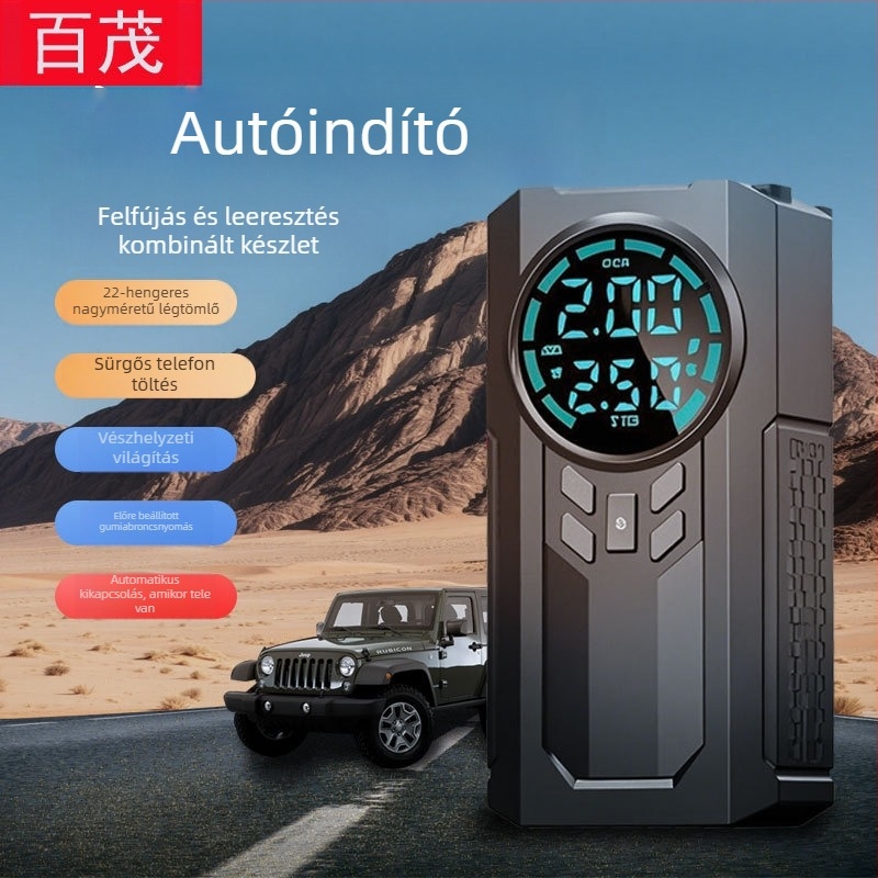 Hordozható autó gumí pumpa digitális kijelzővel és vezeték nélküli energiaellátással; 120W, 14.8V, 35 L/min, Type-C töltés, USB töltés