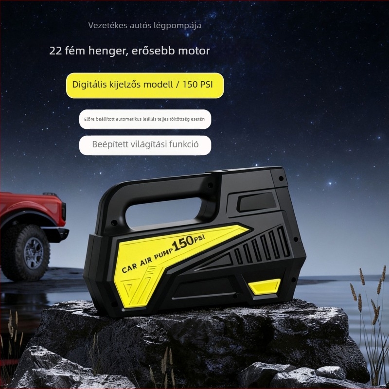 Hordozható autós légpumpa digitális kijelzővel, 12V, 100W, 35 L/perc, 800 g