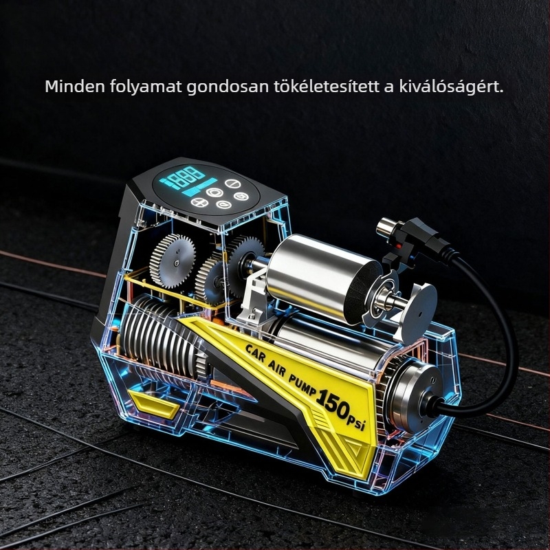 Hordozható autós légpumpa digitális kijelzővel, 12V, 100W, 35 L/perc, 800 g