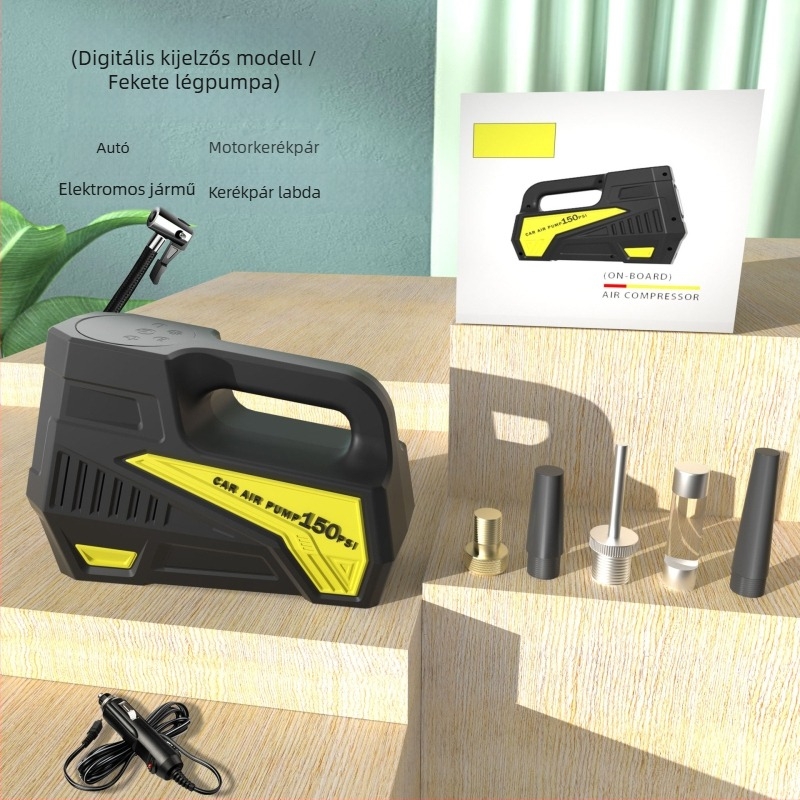 Hordozható autós légpumpa digitális kijelzővel, 12V, 100W, 35 L/perc, 800 g