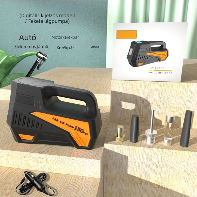 Hordozható autós légpumpa digitális kijelzővel, 12V, 100W, 35 L/perc, 800 g