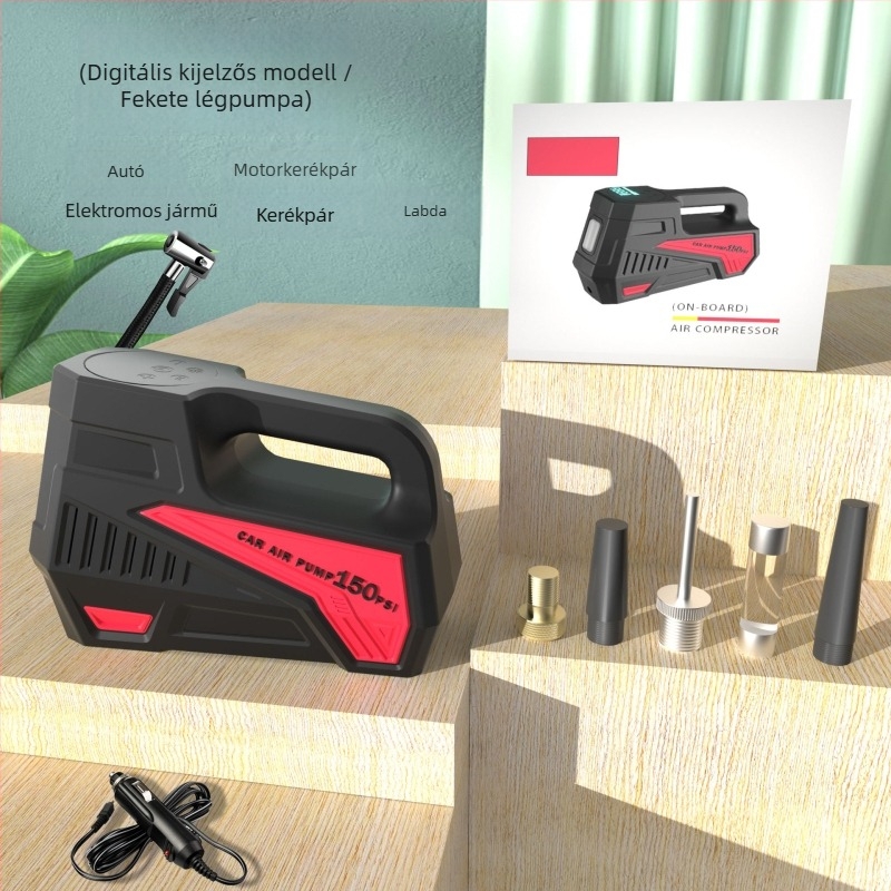 Hordozható autós légpumpa digitális kijelzővel, 12V, 100W, 35 L/perc, 800 g