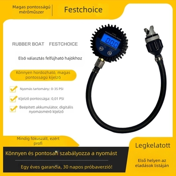 STM-08 Digitális Légnyomásmérő felfújható hajókhoz és kajakokhoz — 0–35 PSI, pontosság 0.01 PSI, háttérvilágításos kijelző, műanyag ház