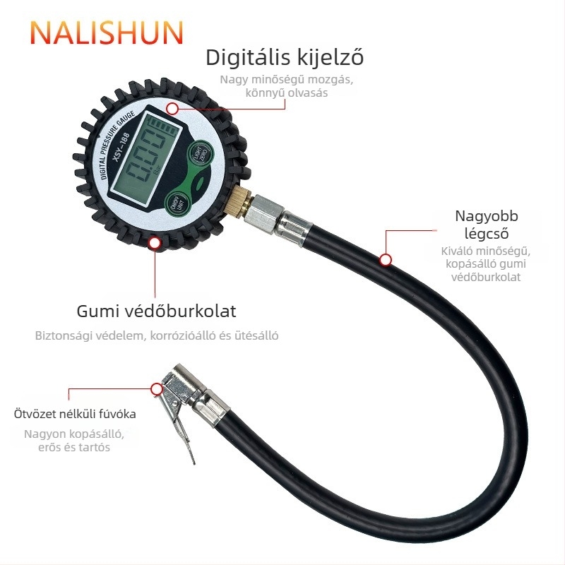 Magas pontosságú digitális guminyomásmérő, elektronikus autókhoz