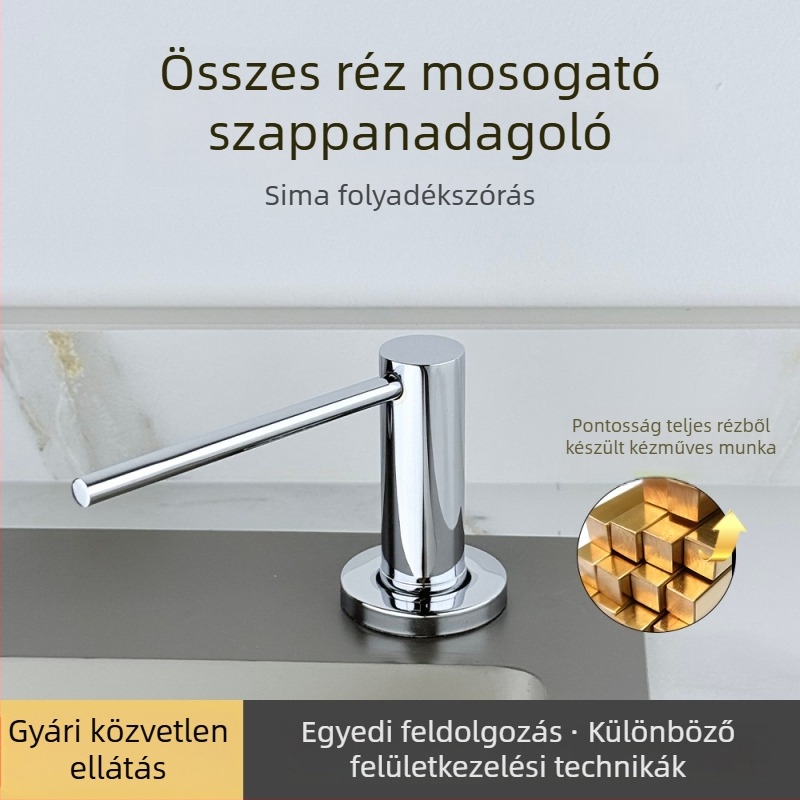 Konyhai mosogató mosószappan adagoló – 304 rozsdamentes acél, elektroplakálás, kézi nyomású működés, tömeg 250 g