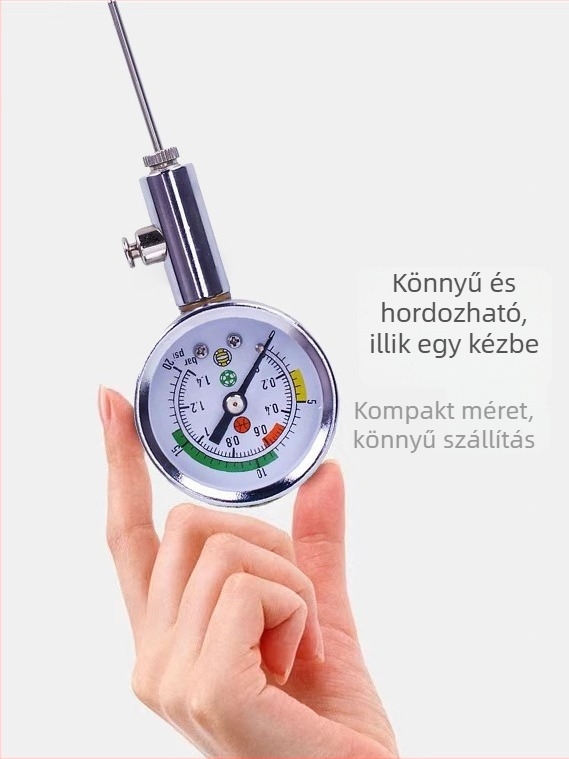 Bírói labdanyomásmérő – mutatós típusú, fém; futballhoz, kosárlabdához és röplabdához; edzői segédeszköz; testreszabható