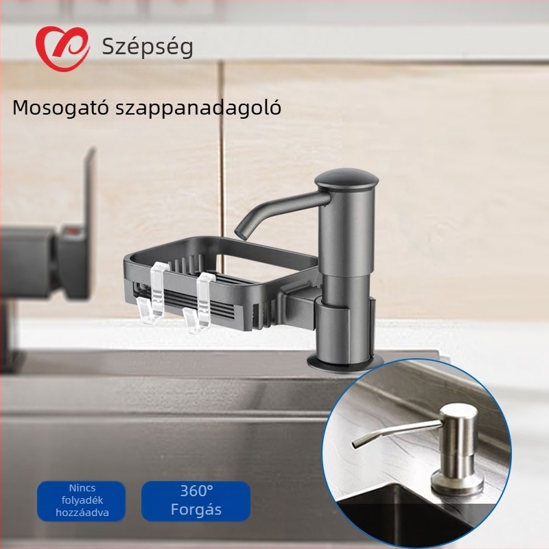Konyhai szappanadagoló ABS-ből, kézi nyomású működés, galvanikus bevonat, modern minimalista dizájn, súly 0,5 kg