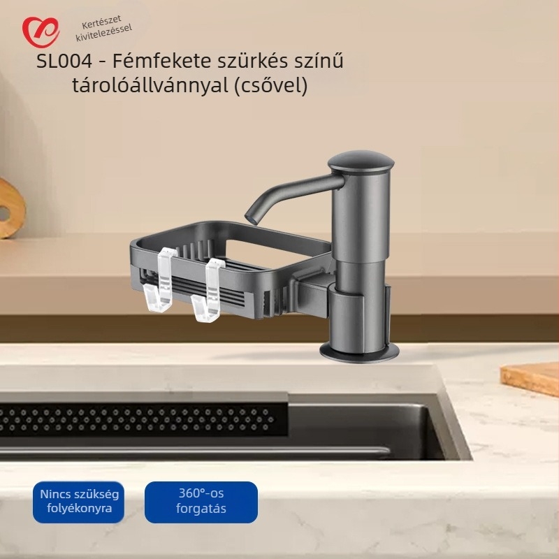 Konyhai szappanadagoló ABS-ből, kézi nyomású működés, galvanikus bevonat, modern minimalista dizájn, súly 0,5 kg
