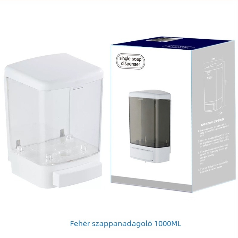 Fali szappanadagoló (műanyag; kézi nyomás; injekciós öntés; súly 324 g; modern minimál stílus)