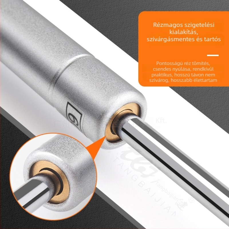 Gáz-támasz szekrényhez alumínium keretes ajtókhoz, modell Z-28; anyagok: rozsdamentes cső, hideghengerelt acél rúds; gyártás: présselt belső cső-összeszerelés; stílus: modern minimalist