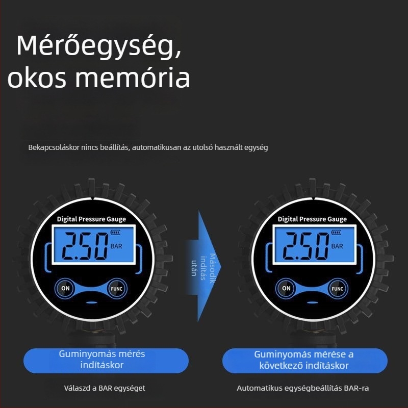 Magas pontosságú digitális guminyomásmérő fúvópisztollyal és LCD kijelzővel