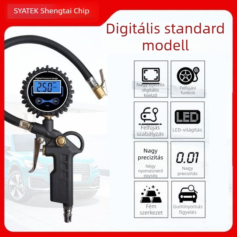 Magas pontosságú digitális guminyomásmérő fúvópisztollyal és LCD kijelzővel