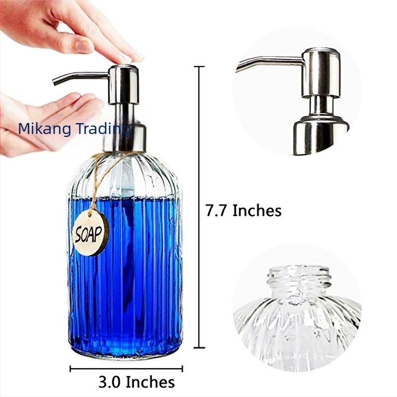Üveges pumpás palack – domborított üveg felület, modern minimalist stílus, Mikang