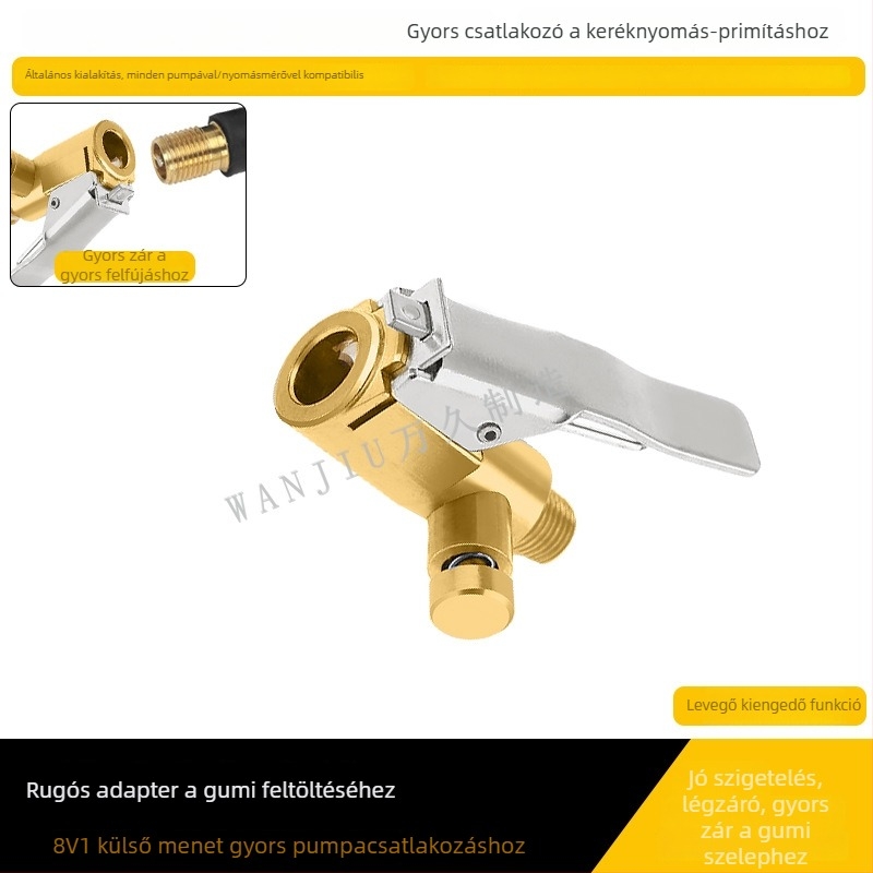 Légpumpa konverziós csatlakozó manométerrel, réz testtel, 220W, 50 L/min, digitális kijelző, autók, motorkerékpárok és kerékpárok számára
