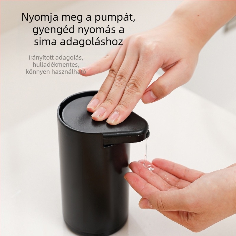 Kézi nyomású szappan adagoló — anyag: ABS, szilikon gél és PP; tömeg: 135 g; felületkezelés: csiszolás és polírozás; modern minimális stílus; funkció: kézi nyomás