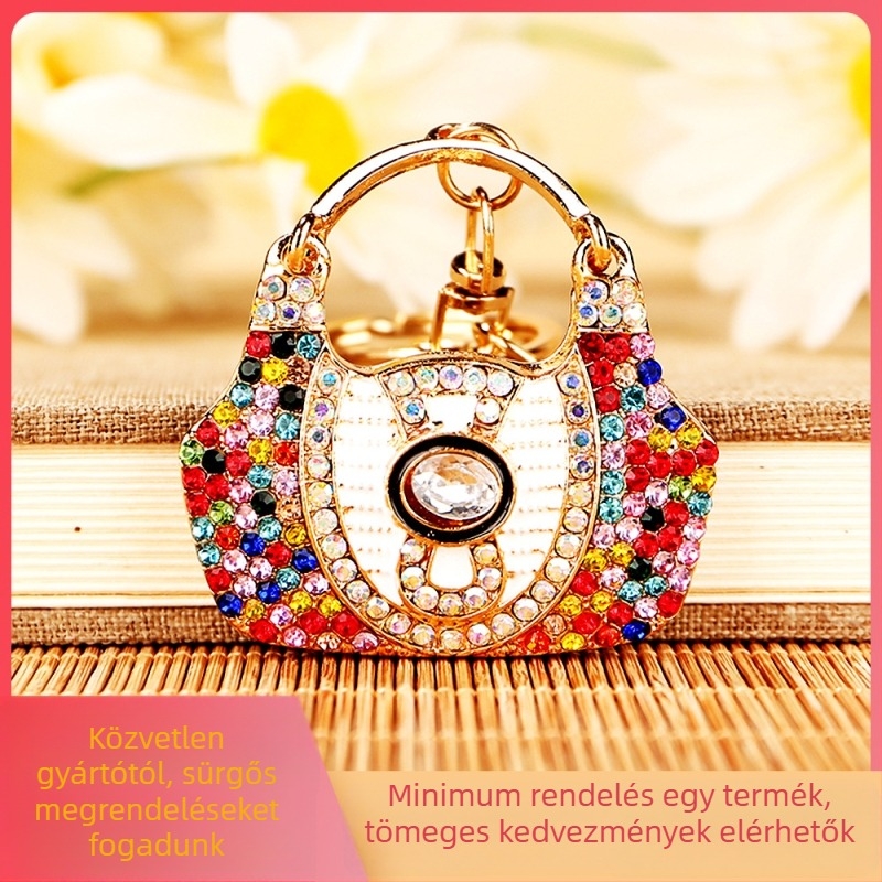 Fém kulcstartó rhinestone kövekkel, táska motívummal, modern minimalista stílus (Márka: Imperial Jiuko)