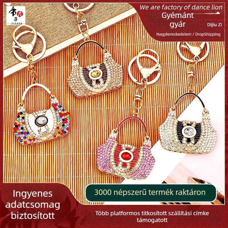 Fém kulcstartó rhinestone kövekkel, táska motívummal, modern minimalista stílus (Márka: Imperial Jiuko)
