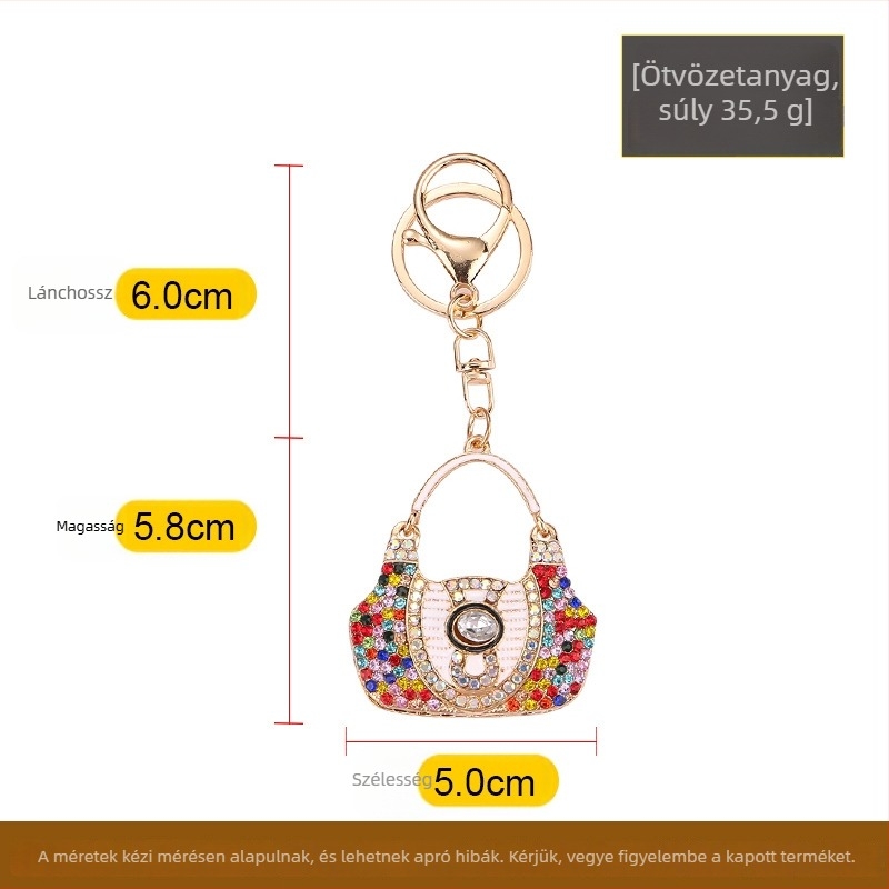 Fém kulcstartó rhinestone kövekkel, táska motívummal, modern minimalista stílus (Márka: Imperial Jiuko)