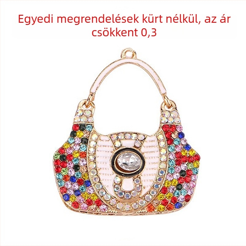 Fém kulcstartó rhinestone kövekkel, táska motívummal, modern minimalista stílus (Márka: Imperial Jiuko)
