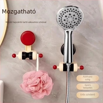 Mozgatható zuhanytartó tapadókoronggal, fúrás nélkül, ABS zuhanyfej alap, fürdőszobai polc