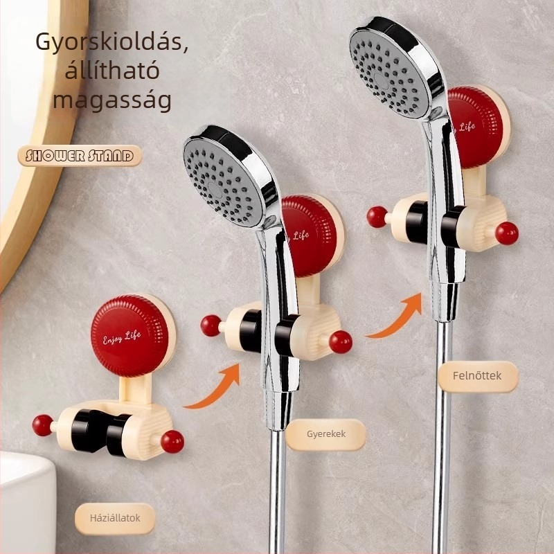 Mozgatható zuhanytartó tapadókoronggal, fúrás nélkül, ABS zuhanyfej alap, fürdőszobai polc