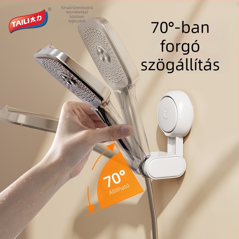 Fali zuhanytartó ventúziós kupakkal, műanyagból, mozgatható, fúrás nélkül, ragasztó nélkül.