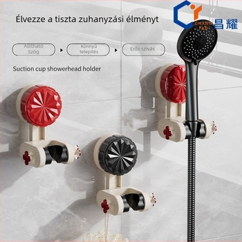 Állítható zuhanyfej-tartó vákuumdugóval, fúrás nélküli, mozgatható, falra szerelhető fürdőszobai polc