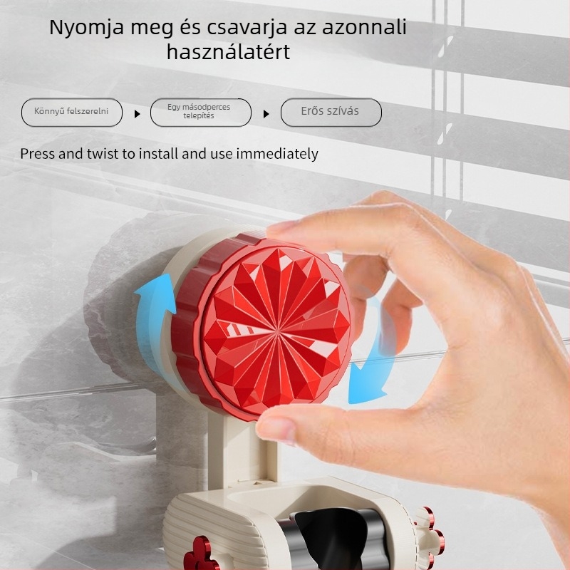 Állítható zuhanyfej-tartó vákuumdugóval, fúrás nélküli, mozgatható, falra szerelhető fürdőszobai polc