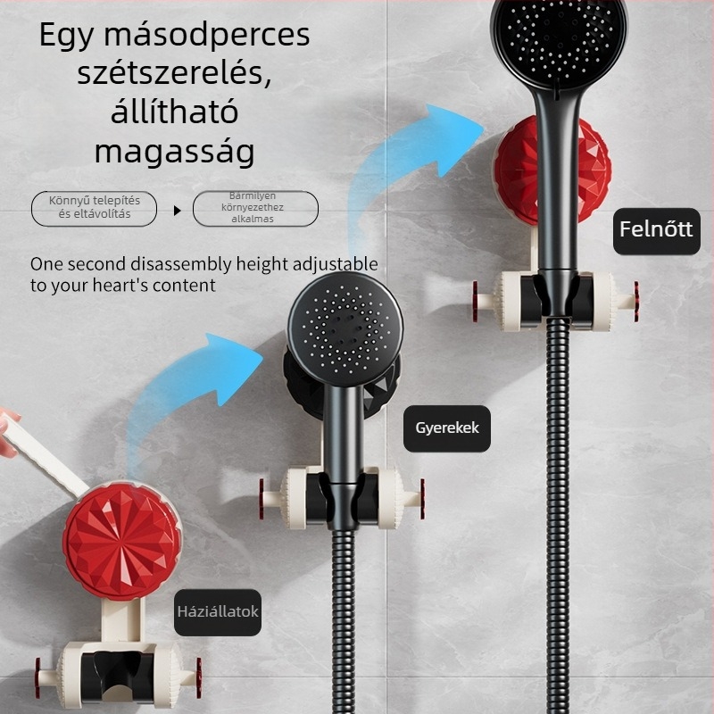 Állítható zuhanyfej-tartó vákuumdugóval, fúrás nélküli, mozgatható, falra szerelhető fürdőszobai polc