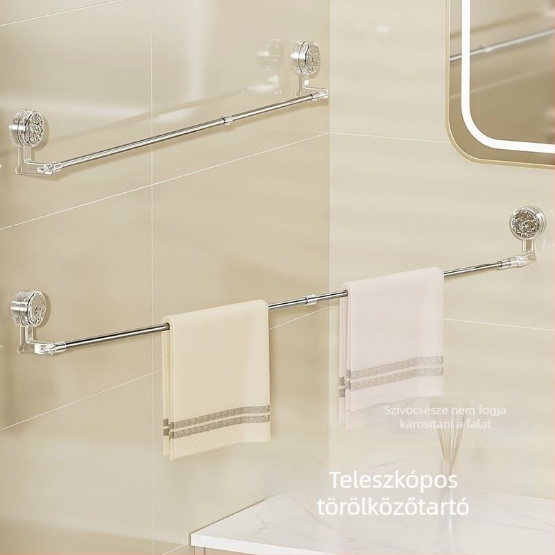 Forgó törölközőtartó szívócsöves, rozsdamentes acélból, galvanizált felülettel, teherbírás 1.5-5 kg, egy szintes, modern minimalist stílusú törölközőrúd