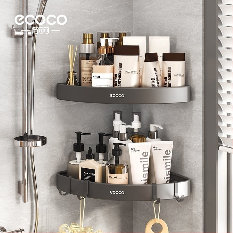 Háromszög alakú falra szerelt fürdőszobai tároló – polírozott felület, Space alumínium anyag, teherbírás 1–5 kg, egy réteg, modern minimalista stílus