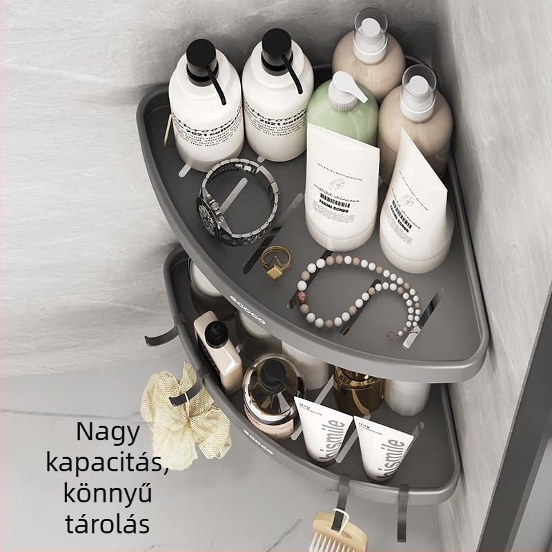 Háromszög alakú falra szerelt fürdőszobai tároló – polírozott felület, Space alumínium anyag, teherbírás 1–5 kg, egy réteg, modern minimalista stílus