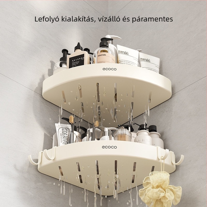 Háromszög alakú falra szerelt fürdőszobai tároló – polírozott felület, Space alumínium anyag, teherbírás 1–5 kg, egy réteg, modern minimalista stílus