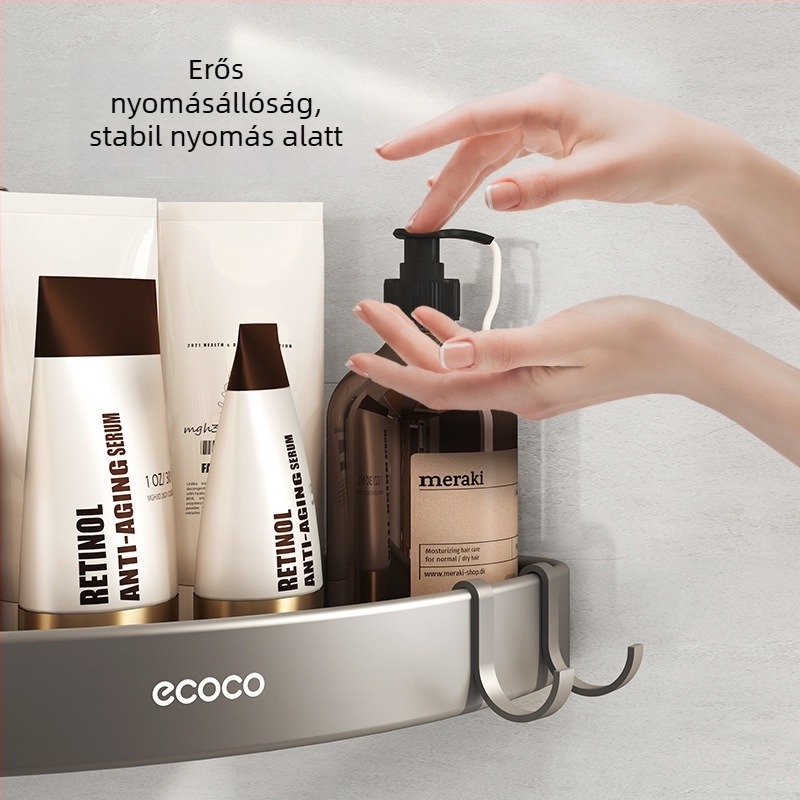 Háromszög alakú falra szerelt fürdőszobai tároló – polírozott felület, Space alumínium anyag, teherbírás 1–5 kg, egy réteg, modern minimalista stílus