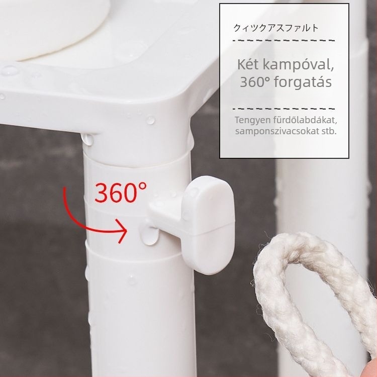 Műanyag sarokfürdőszobai tárolóállvány, padlóra álló, 3–4 réteg