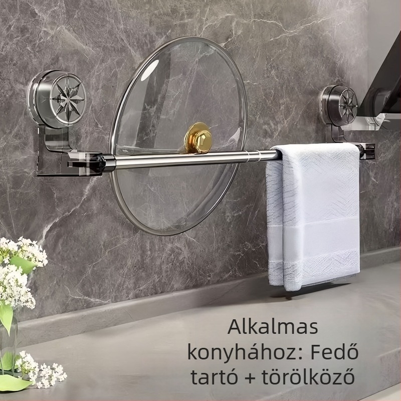 Teleszkópos vákuumos törölközőtartó, lyukasztás nélküli, műanyag, Qiwang márka