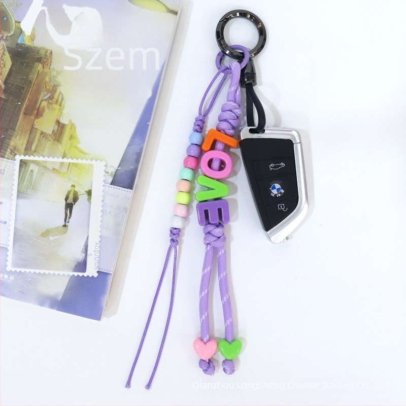 Baosi shenglong Kézzel kötött poliészter levélgyöngyös táskadísz kulcstartó, Minta: Kereszt, Korona, Római számok, Nyár 2025