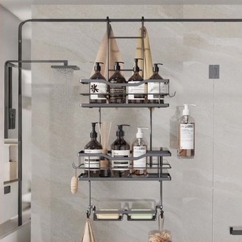 3-szintes rozsdamentes acél fürdőszobai polc, kampó típusú rögzítés, eltávolítható, fúrás nélkül, nedves és száraz tároláshoz