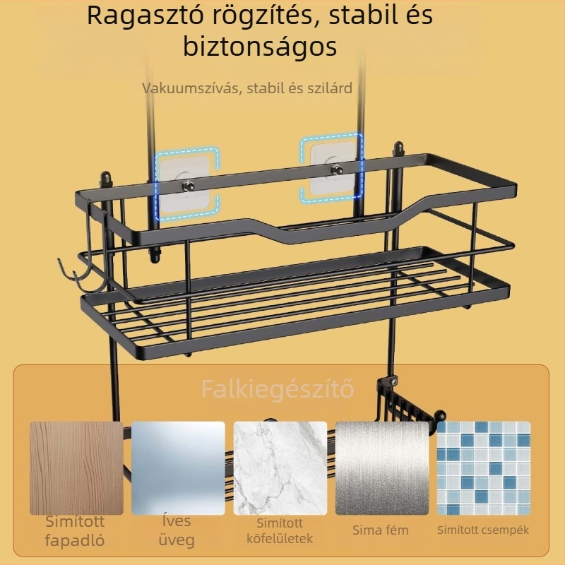 3-szintes rozsdamentes acél fürdőszobai polc, kampó típusú rögzítés, eltávolítható, fúrás nélkül, nedves és száraz tároláshoz