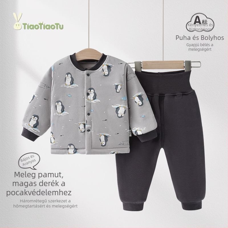 100% pamutból készült babakelengye 120 g töltettel, magas derekú hasvédő, őszi felső és nadrág, két részes készlet