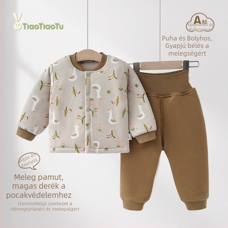 100% pamutból készült babakelengye 120 g töltettel, magas derekú hasvédő, őszi felső és nadrág, két részes készlet