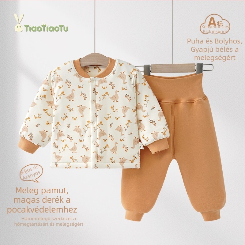 100% pamutból készült babakelengye 120 g töltettel, magas derekú hasvédő, őszi felső és nadrág, két részes készlet