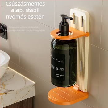 Fürdőszobai tusfürdő és sampon tároló polc – műanyag, ovális formájú, 1 szint, modern minimalista stílus, levehető