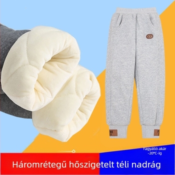 Gyerek téli pamutnadrág fleece-béléssel, vastag, háromrétegű steppelt, magas derékú