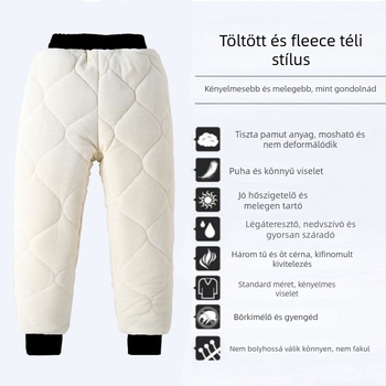 Gyerek téli pamutnadrág fleece-béléssel, vastag, háromrétegű steppelt, magas derékú