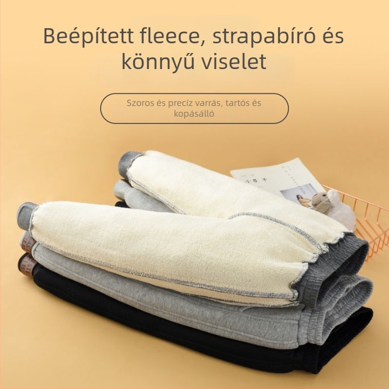 Gyermekeknek készült fleece-belelt pamutnadrág, uniszex, középmagas derekú derékkal és elasztikus övvel, őszre, télre és tavaszra ideális