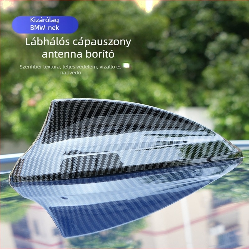 BMW karbon szálas antennafedél – cápauszony dizájn, ragasztó típusú telepítés, kompatibilis az 1–5 sorozattal, GT7, X1/X3/X5/X6